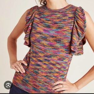 Anthropologie Knit Ruffle Sleeve Top